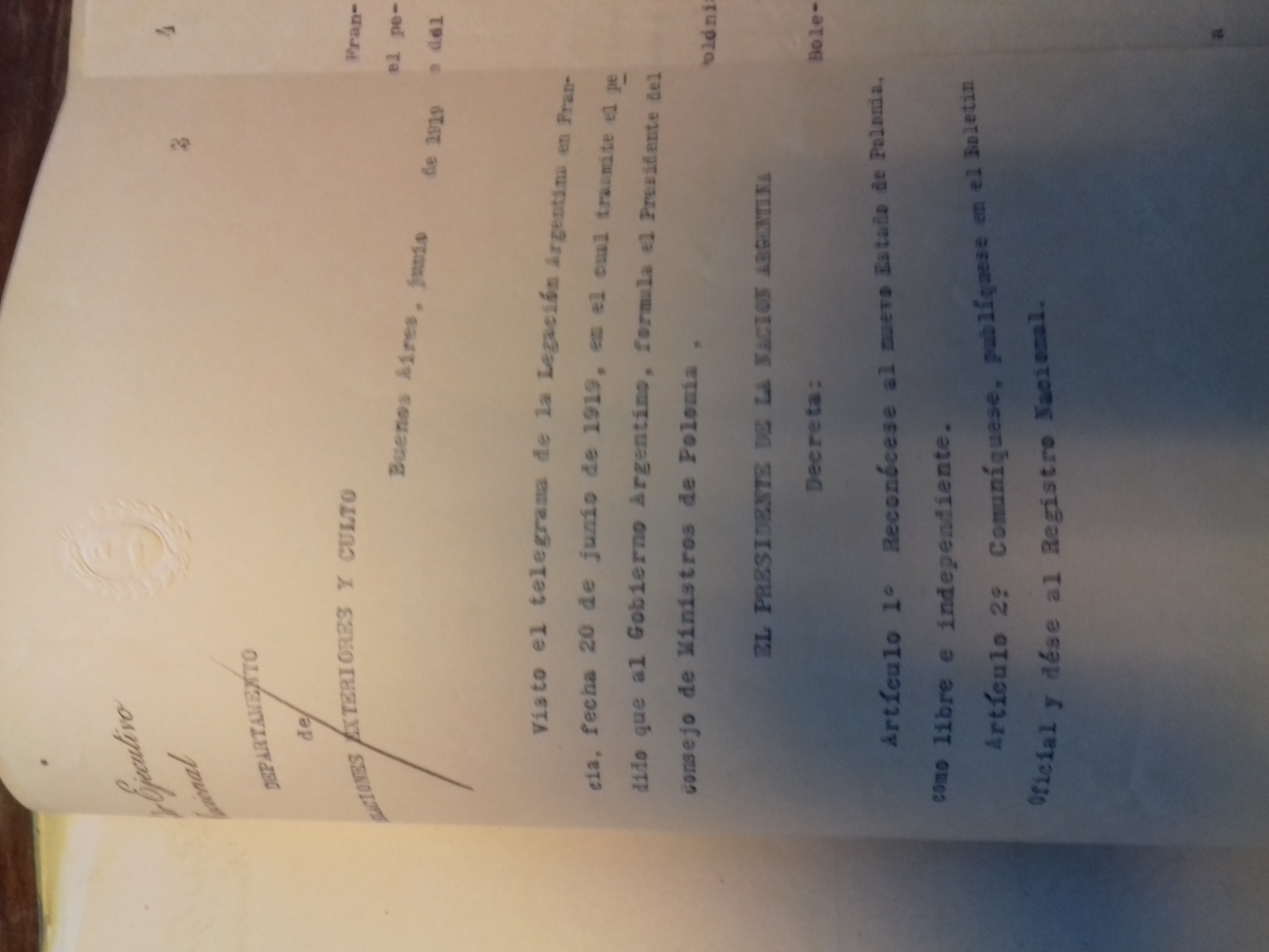 El reconocimiento argentino de Polonia como estado libre en 1919